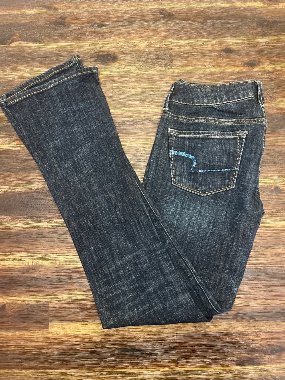 American Eagle Outfitters Dark Blue Skinny Kick with Sequin Pocket Detail